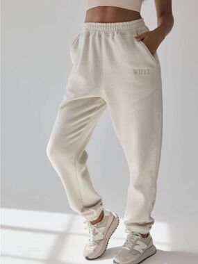 Six Stories Wifey Cream High-Waist Joggers